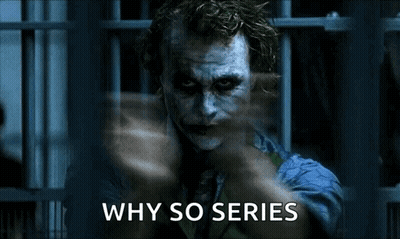 The Joker From The Dark Knight Is Pointing At The Camera And Says `` Why So Series '' . GIF