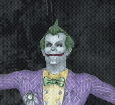 The Joker Is Wearing A Purple Jacket And A Yellow Shirt And Has A Mohawk . GIF