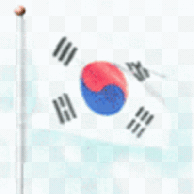 The Korean Flag Is Flying In The Wind On A Pole . GIF