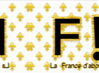 The Letter F Is Surrounded By Gold Fleur De Lis Patterns GIF