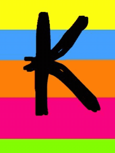 The Letter K Is Drawn In Black On A Colorful Striped Background . GIF