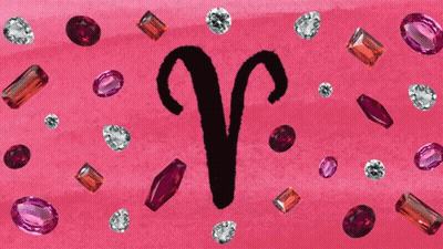 The Letter R Is On A Pink Background Surrounded By Various Colored Stones GIF