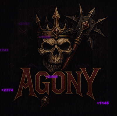 The Logo For Agony Has A Skull With A Crown On His Head GIF