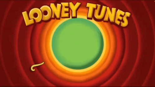 The Looney Tunes Logo Is Displayed On A Red Background GIF