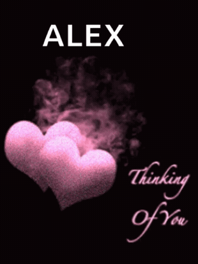 The Name Alex Is On A Black Background With Pink Hearts GIF