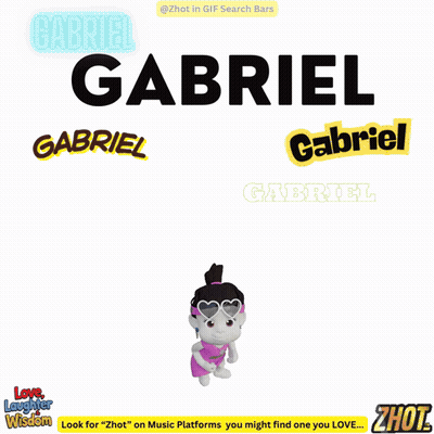 The Name Gabriel Is On A White Background With A Cartoon Character GIF