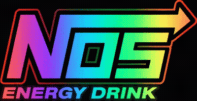 The Nos Energy Drink Logo Has A Rainbow Colored Arrow Pointing Up GIF