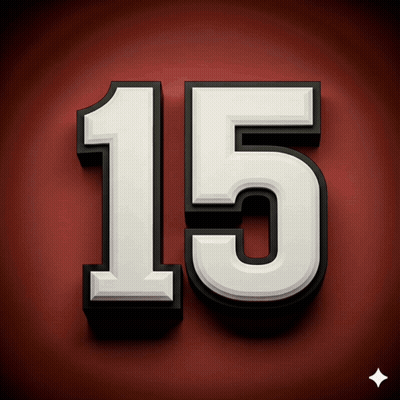The Number 15 Is Displayed In White And Black On A Red Background GIF