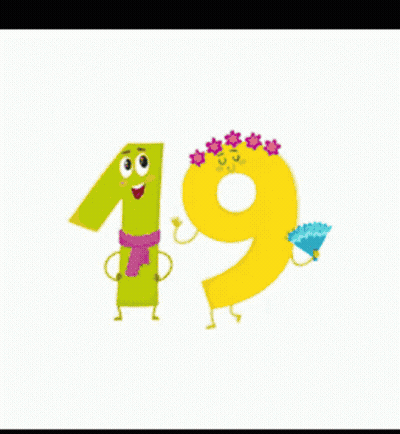 The Number 19 Is Green And Black With A White Outline GIF