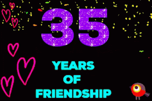 The Number 35 Is On A Black Background With Hearts And Confetti . GIF