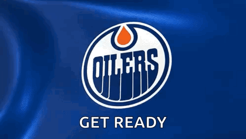 The Oilers Logo Is On A Blue Background With The Words Get Ready Below It GIF
