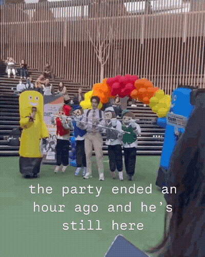 The Party Ended An Hour Ago And He 'S Still Here Written In White GIF