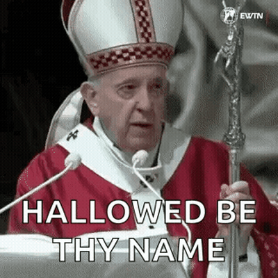 The Pope Is Holding A Cane And Giving A Speech While Wearing A Red Robe . GIF