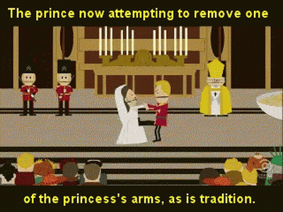 The Prince Now Attempting To Remove One Of The Princess ' Arms As Is Tradition GIF