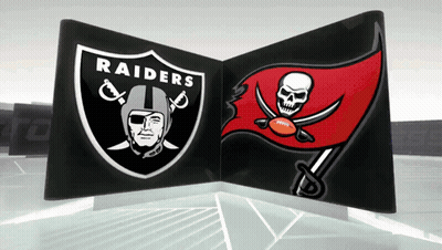 The Raiders And Tampa Bay Buccaneers Logos Are On A Black Background GIF