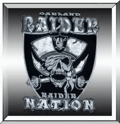 The Raiders Logo Is A Skull Wearing A Pirate Hat And Holding A Sword . GIF