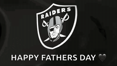 The Raiders Logo Is On A Black Background And It Says Happy Fathers Day . GIF