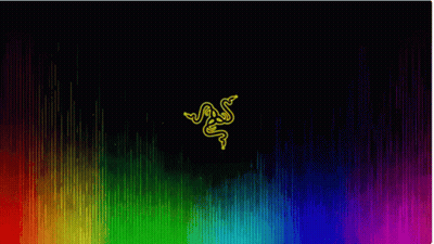 The Razer Logo Is On A Black Background With Rainbow Colored Lines . GIF