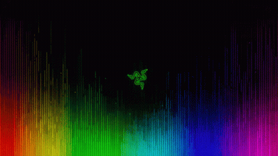 The Razer Logo Is On A Black Background With Rainbow Colored Lines . GIF