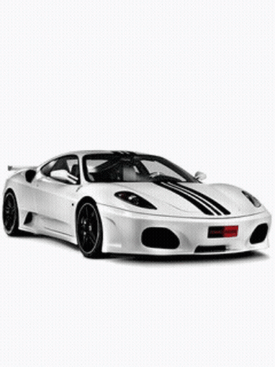 The Rear End Of A White Sports Car With Black Stripes On The Side . GIF