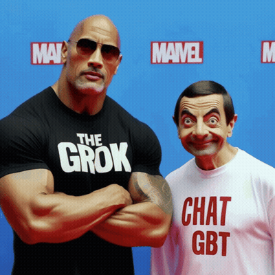 The Rock And Mr Bean Posing For Picture GIF