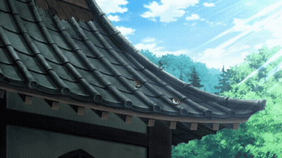 The Roof Of A Building With A Blue Sky In The Background GIF