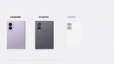 The Samsung Galaxy Z Fold 3 Is Available In Four Different Colors Including Lavender , Graphite , Cream And Pistachio . GIF
