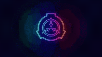 The Scp Logo Is Glowing In The Dark On A Purple And Blue Background . GIF