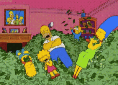 The Simpsons Are Laying On A Pile Of Money In A Living Room . GIF