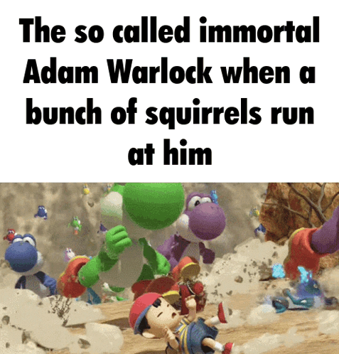 The So Called Immortal Adam Warlock When A Bunch Of Squirrels Run At Him Is Shown In A Video Game GIF
