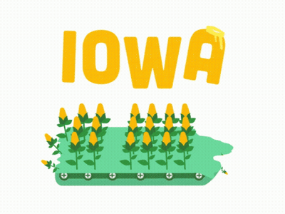 The State Of Iowa Is Shown With A Row Of Corn GIF