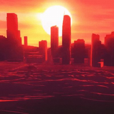 The Sun Is Setting Over A City With A Lot Of Buildings GIF
