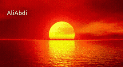 The Sun Is Setting Over The Ocean And The Name Aliabdi Is On The Bottom GIF