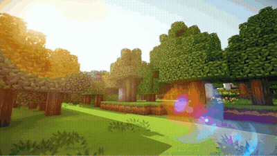 The Sun Is Shining Through The Trees In A Minecraft Scene GIF