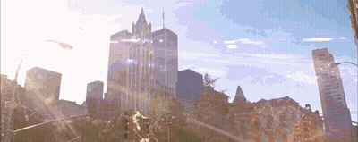 The Sun Is Shining Through The Windows Of A City Skyscraper GIF