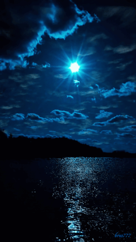 Bright Sun In Night Sky Over Water GIF