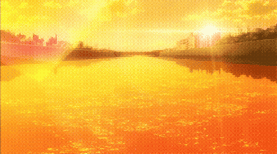 The Sun Shines Brightly Over A River With Buildings In The Background GIF