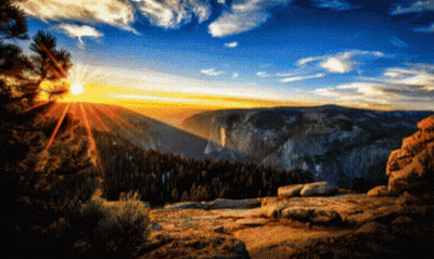 The Sun Shines Brightly Through The Trees In The Mountains GIF