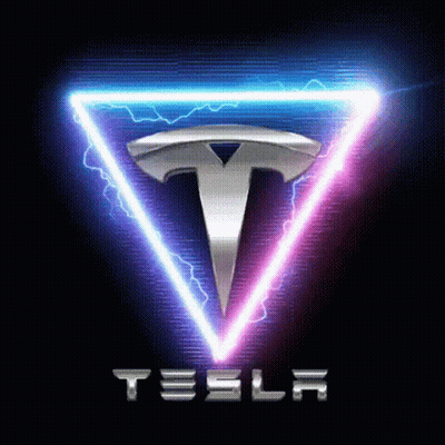 The Tesla Logo Is In A Triangle With Lightning Bolts Around It GIF
