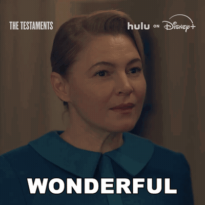 The Testaments Ad Woman Saying Wonderful GIF