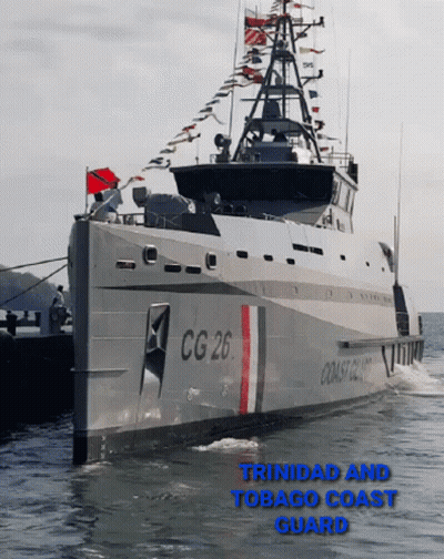 The Trinidad And Tobago Coast Guard Boat Cg 26 Is In The Water GIF