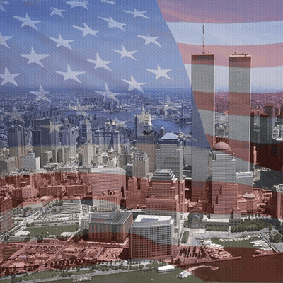 The Twin Towers Of The World Trade Center Are Visible In The Background GIF