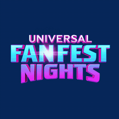 The Universal Fanfest Nights Logo On A Blue Background GIF