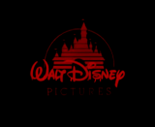 The Walt Disney Pictures Logo Is Red And Black GIF