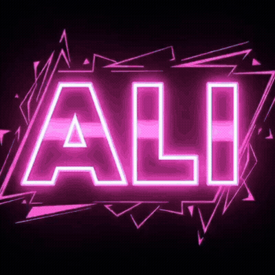 The Word Ali Is Glowing In Neon Pink Letters On A Black Background . GIF