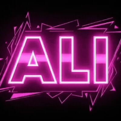 The Word Ali Is Glowing In The Dark On A Black Background . GIF