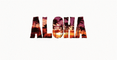 The Word Aloha With Palm Trees In The Background GIF