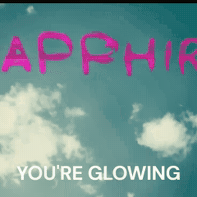 The Word Apphire Is Written In Pink On A Blue Sky Background GIF