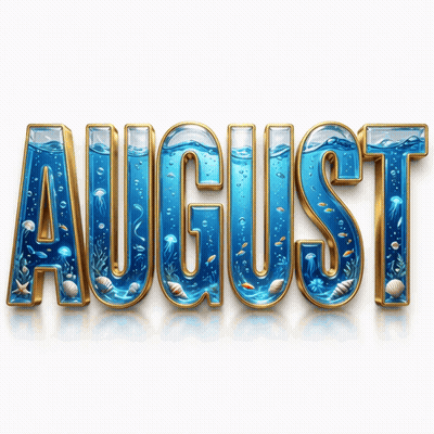 The Word August Is Surrounded By Bubbles And Jellyfish GIF