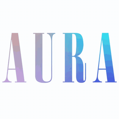 The Word Aura Is Displayed In Blue And Purple On A White Background GIF